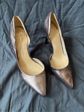 Jessica Simpson Metallic Gunmetal Pointed-Toe Pumps